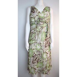 WOMEN'S GREEN & BROWN PRINT FIT & FLARE DRESS - OUTFIT JPR - SIZE M